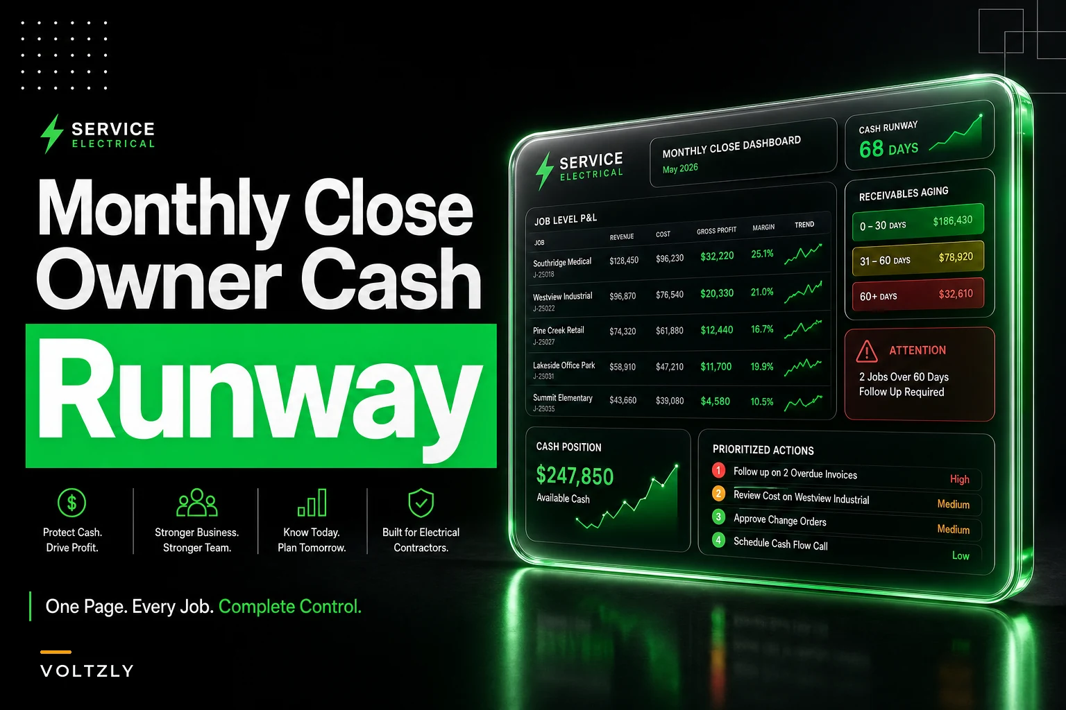 One-page monthly close pack that turns job P&L into owner cash decisions