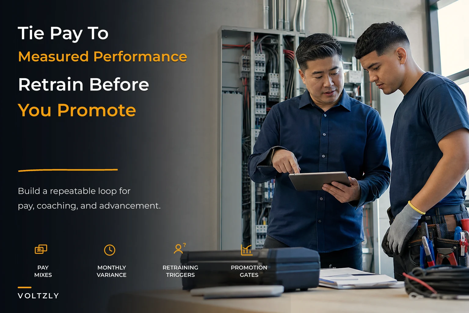 Performance and incentive OS tying pay to KPIs for electricians