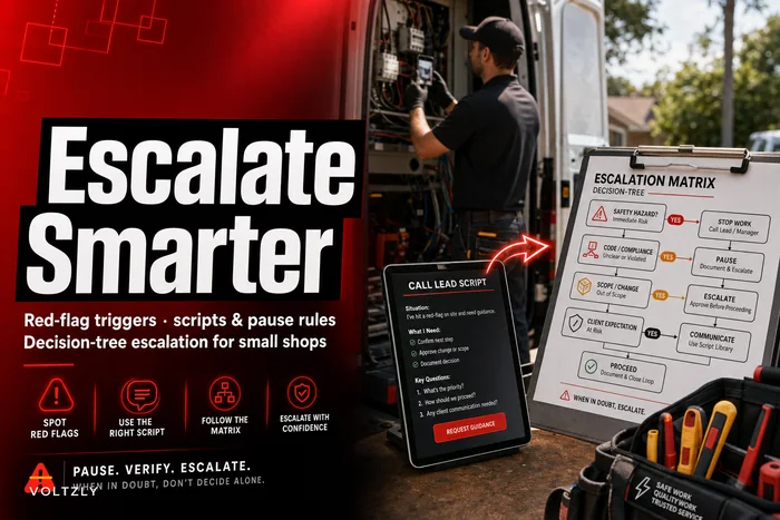 Stop risky on-site decisions: a small-shop escalation matrix with red-flag criteria and scripts