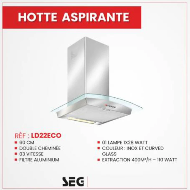 HOTTE SEG PYRAMIDE 60CM INOX SD56