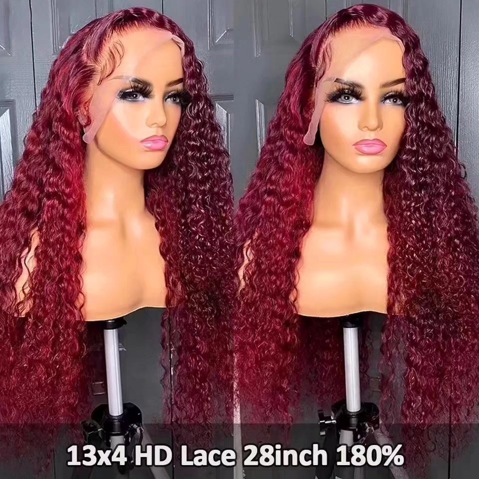 Water Wave Front Lace Wig Synthetic Human Hair  Rangi: Black, Brown, Gold, Piano, Wine Red 10-40 Inch  Grade 10A