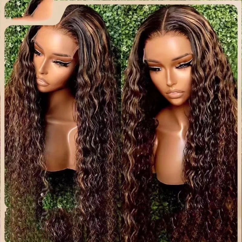 Water Wave Front Lace Wig Synthetic Human Hair  Rangi: Black, Brown, Gold, Piano, Wine Red 10-40 Inch  Grade 10A