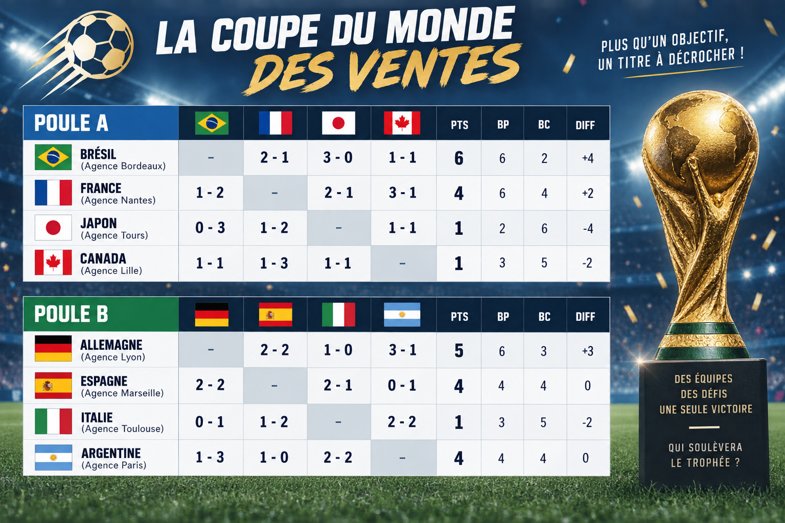 Exemple de tableau pour une coupe du monde des ventes