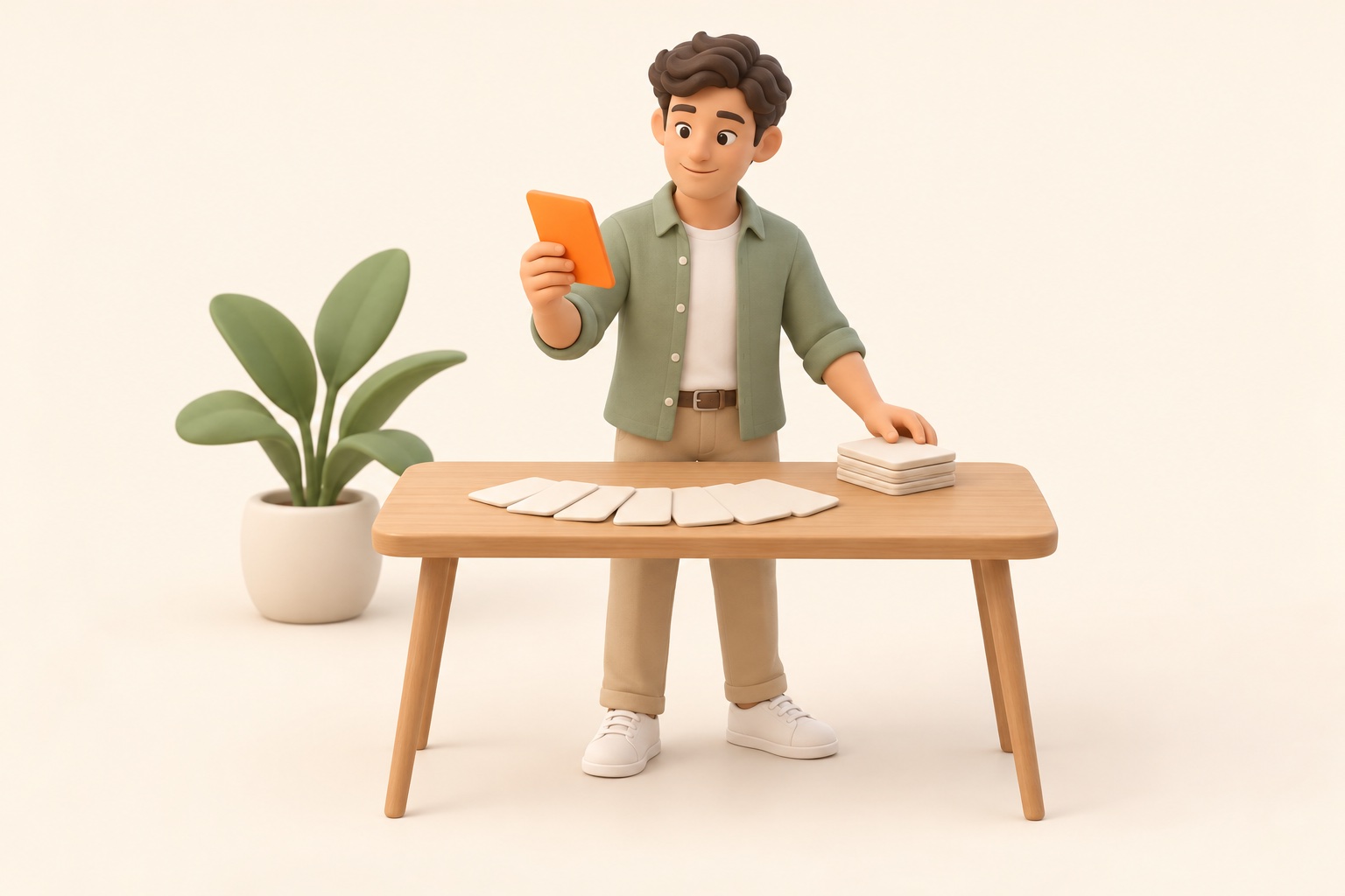 Un collaborateur choisit une seule carte parmi plusieurs posées sur une table