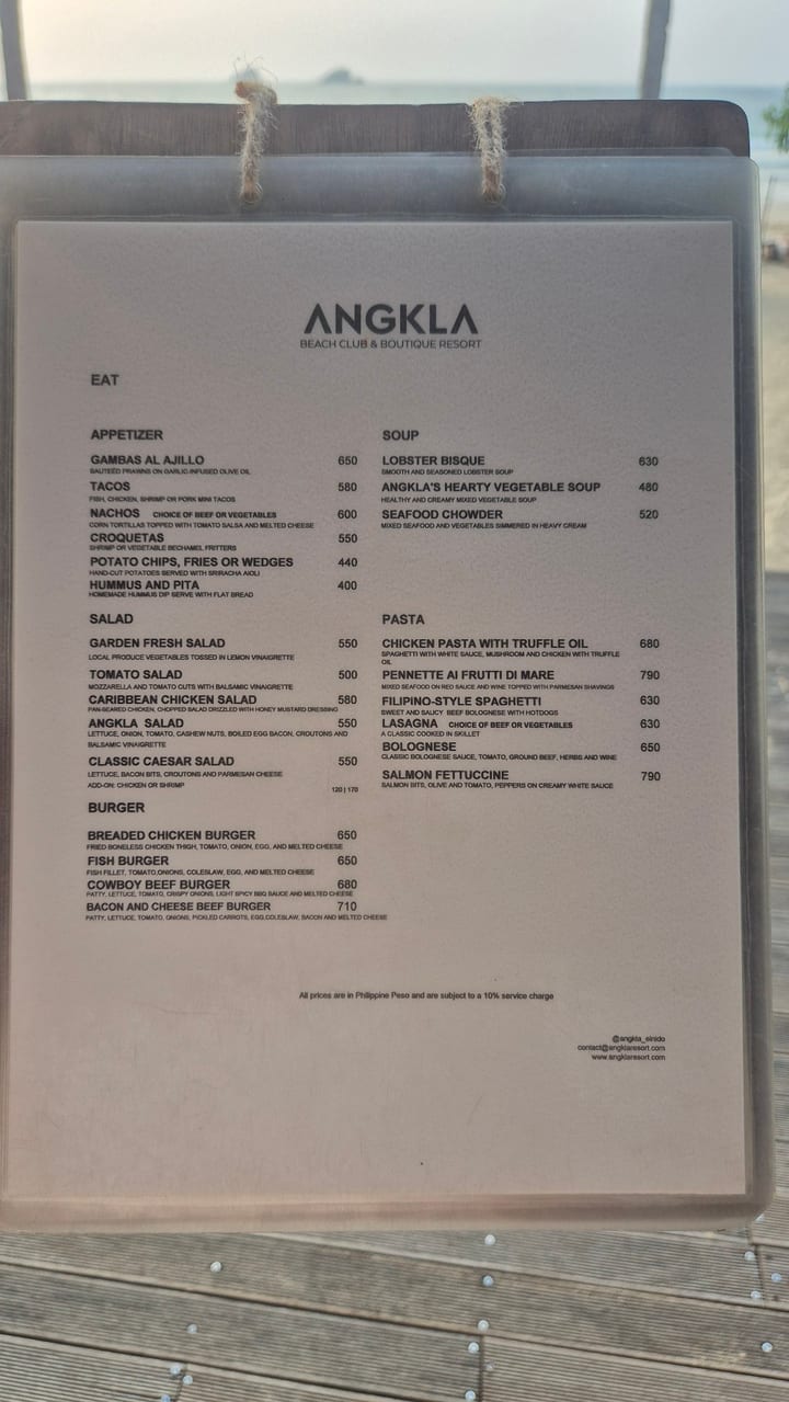 Photograph of the menu at Angkla
