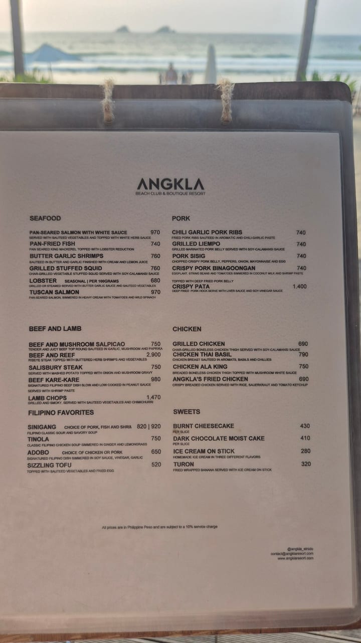 Photograph of the menu at Angkla