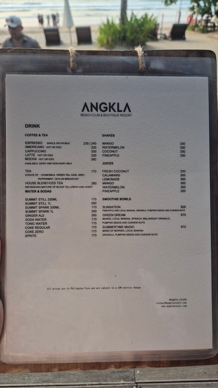Photograph of the menu at Angkla