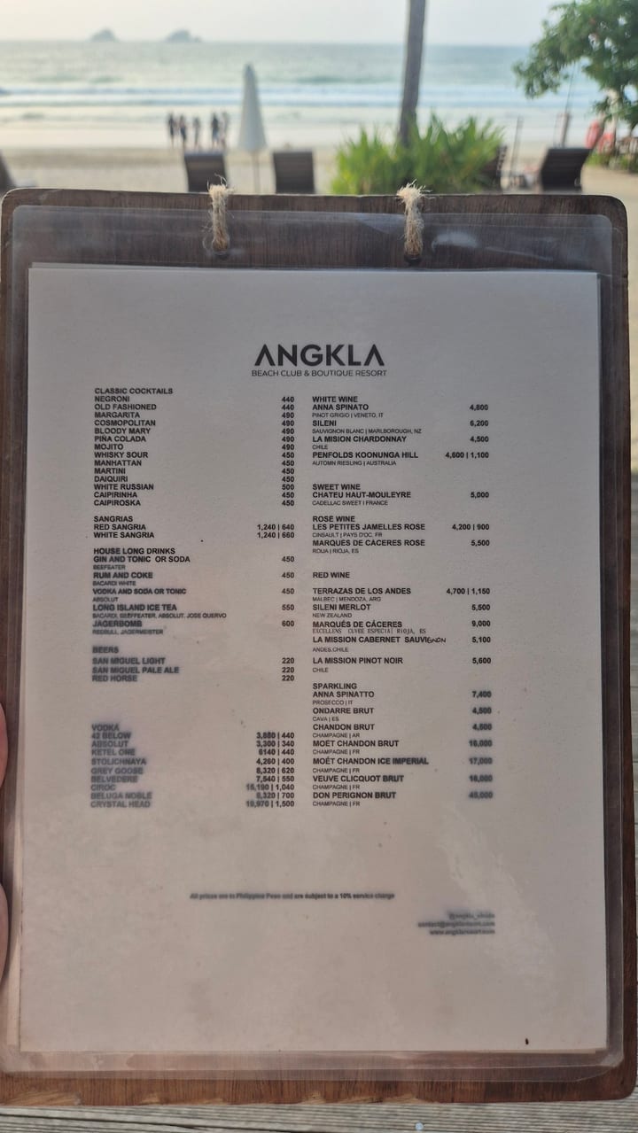 Photograph of the menu at Angkla