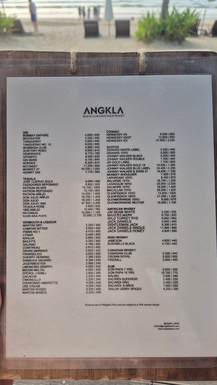 Photograph of the menu at Angkla