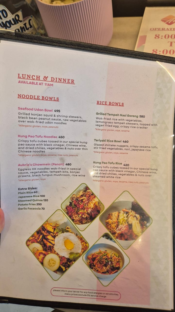 Photograph of the menu at Aubrie's