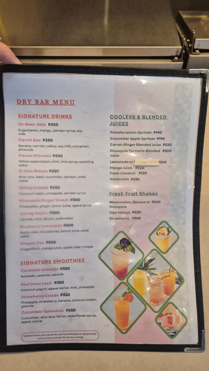 Photograph of the menu at Aubrie's