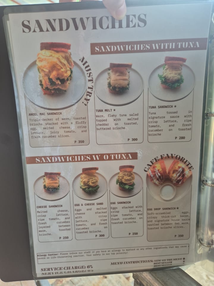 Photograph of the menu at Cafe Angelwish