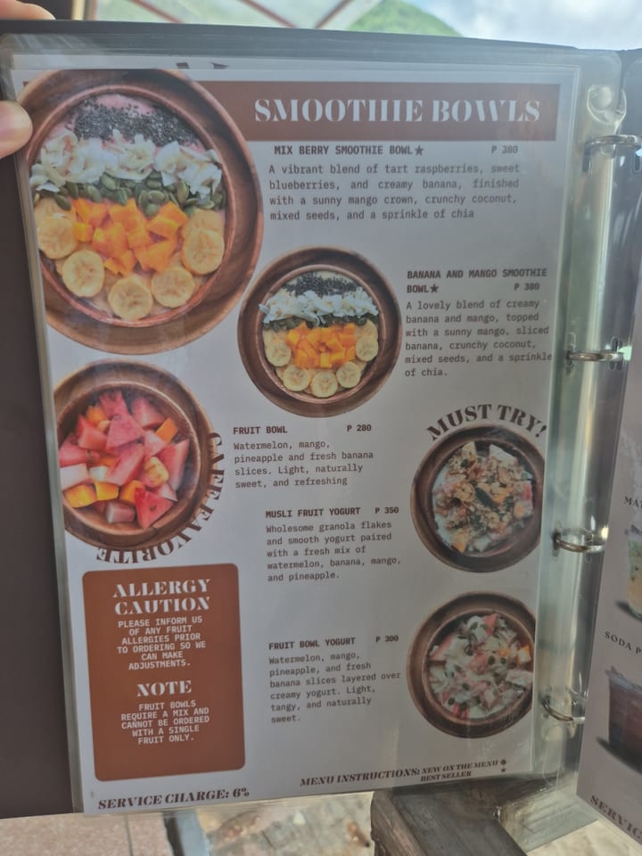 Photograph of the menu at Cafe Angelwish
