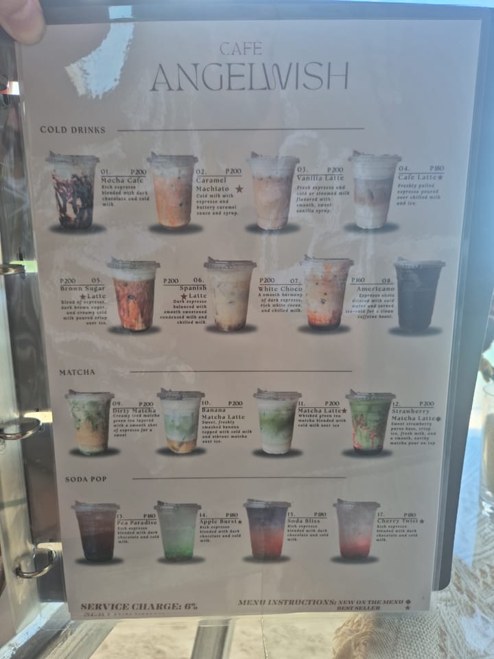 Photograph of the menu at Cafe Angelwish