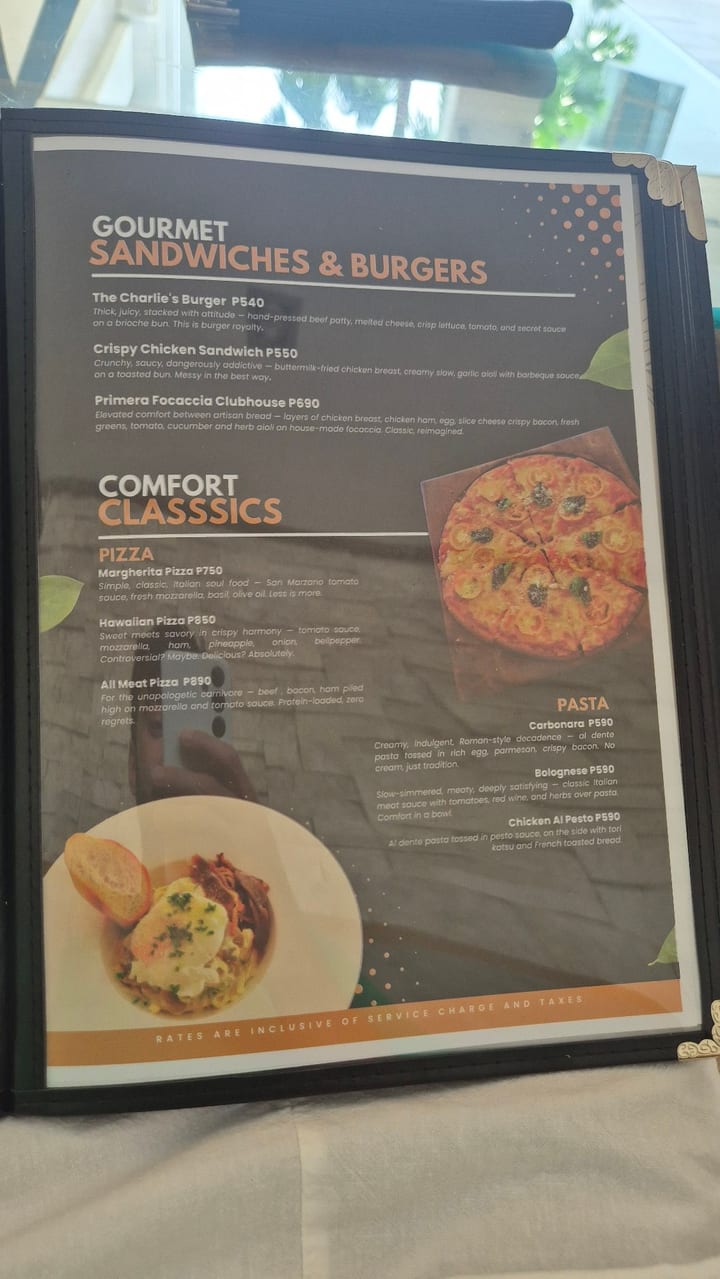 Photograph of the menu at Charlie’s