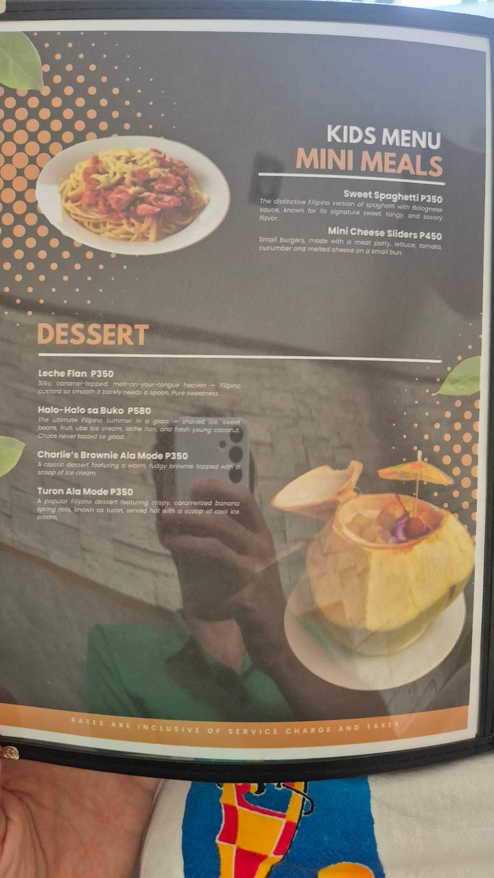 Photograph of the menu at Charlie’s