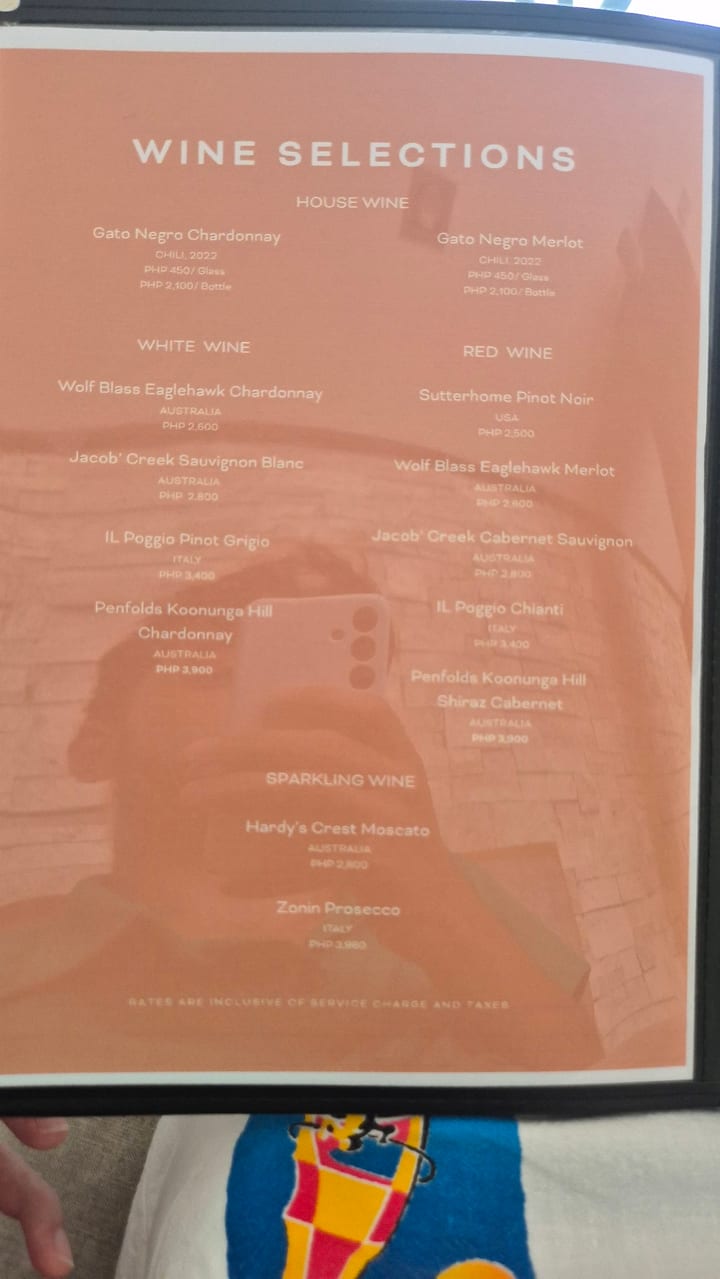 Photograph of the menu at Charlie’s
