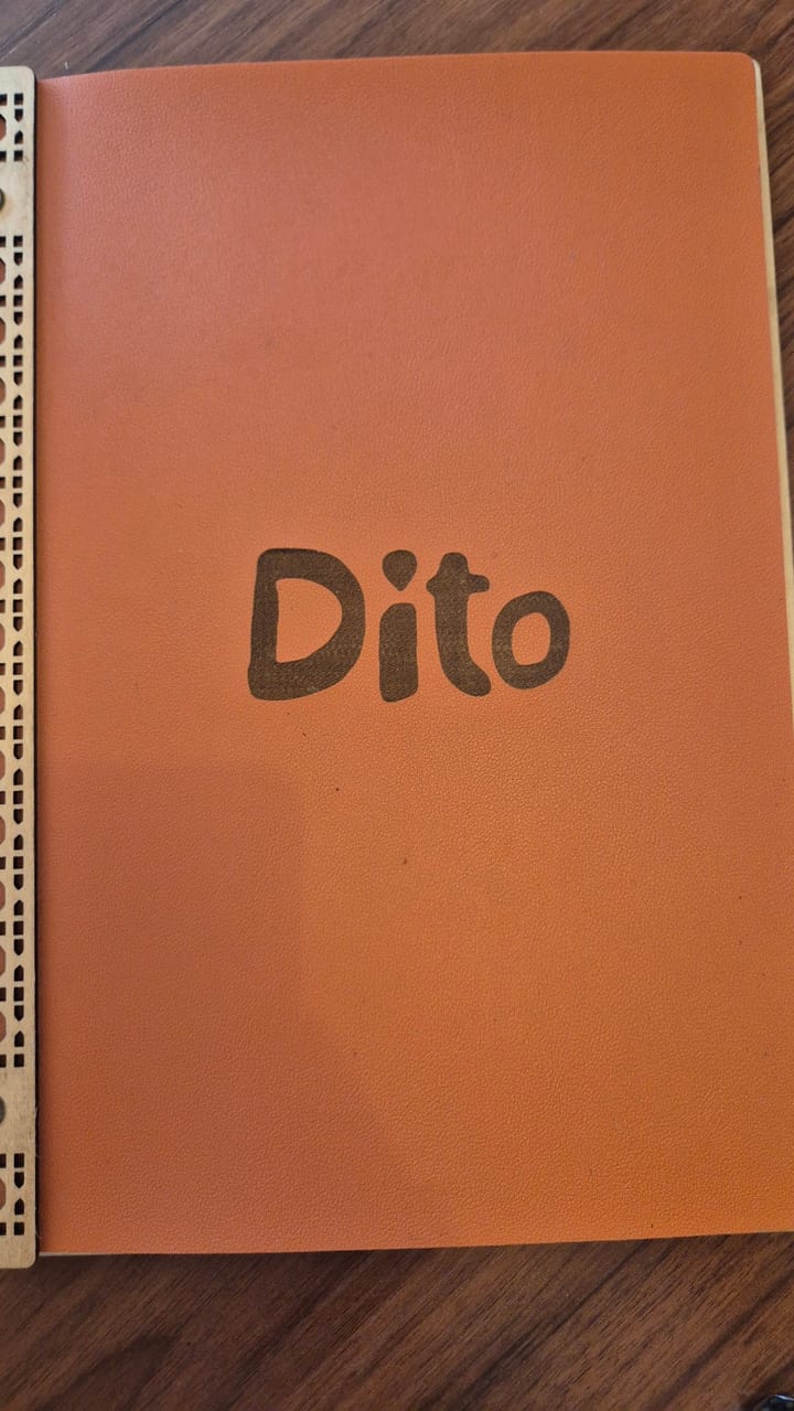 Photograph of the menu at Dito