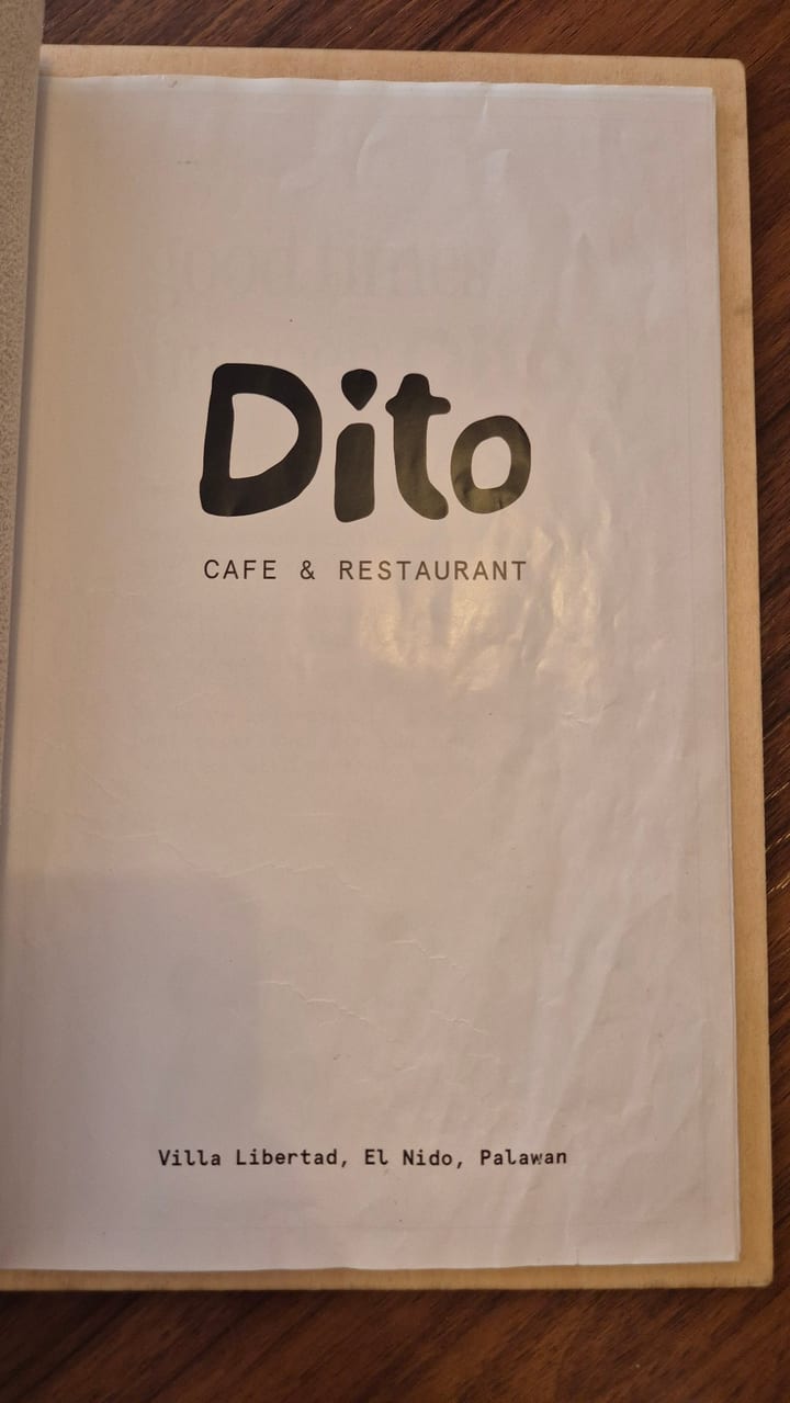Photograph of the menu at Dito