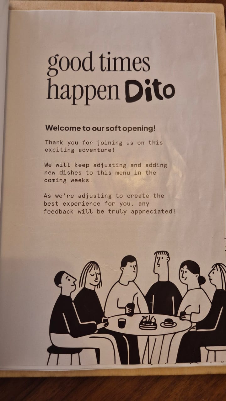 Photograph of the menu at Dito