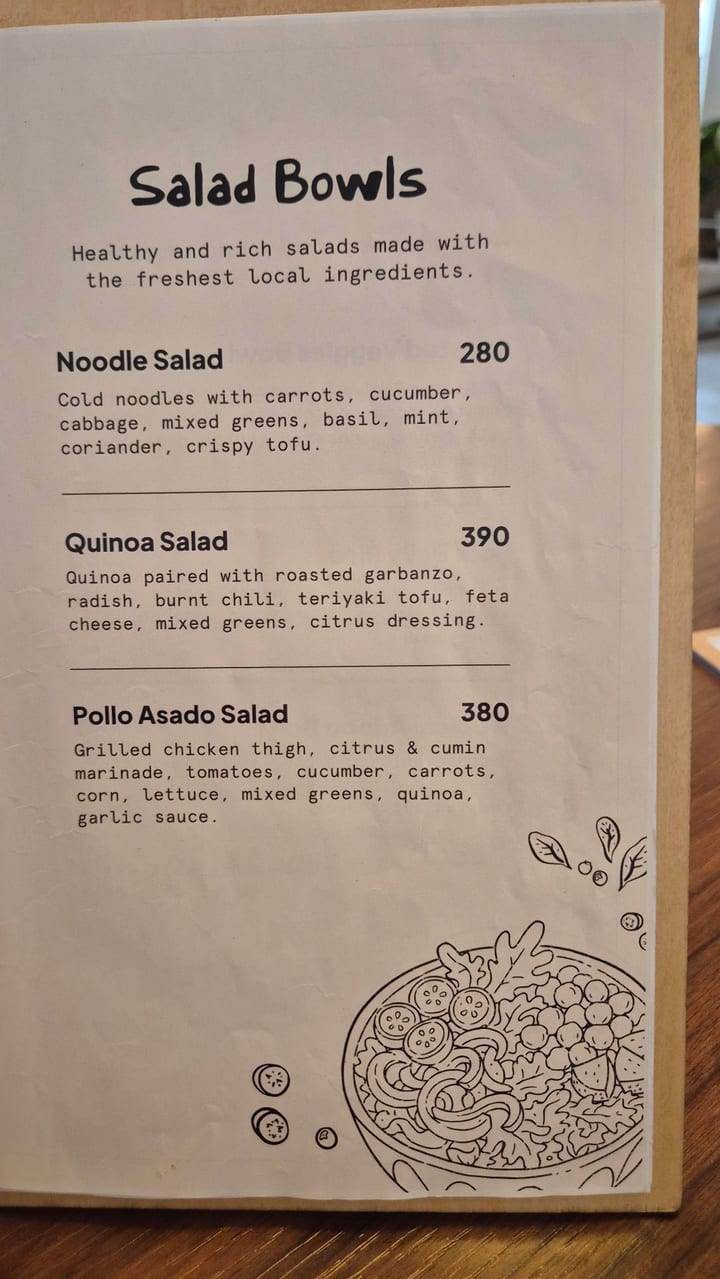 Photograph of the menu at Dito