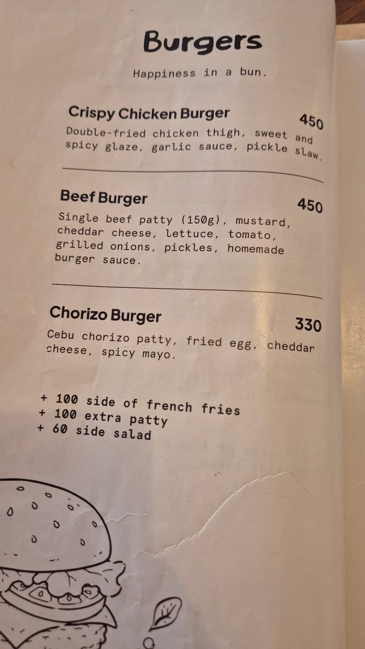 Photograph of the menu at Dito