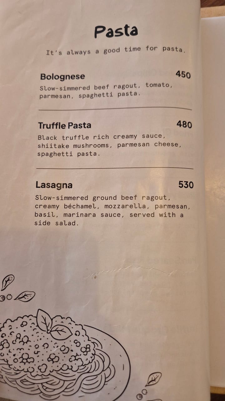 Photograph of the menu at Dito