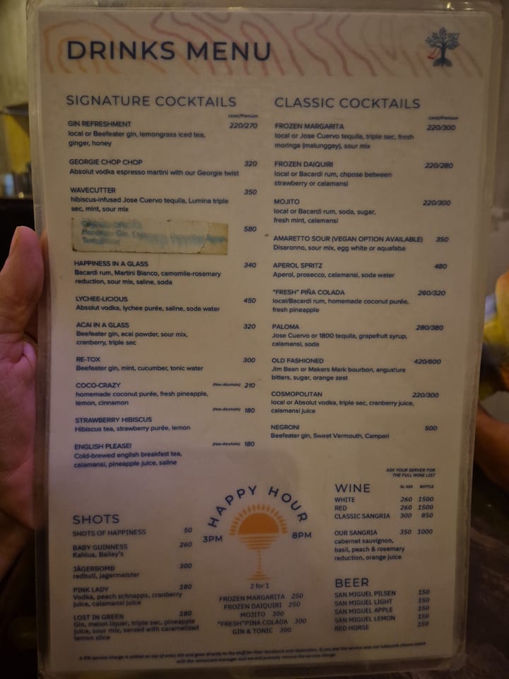 Photograph of the menu at Hapiness Restaurant
