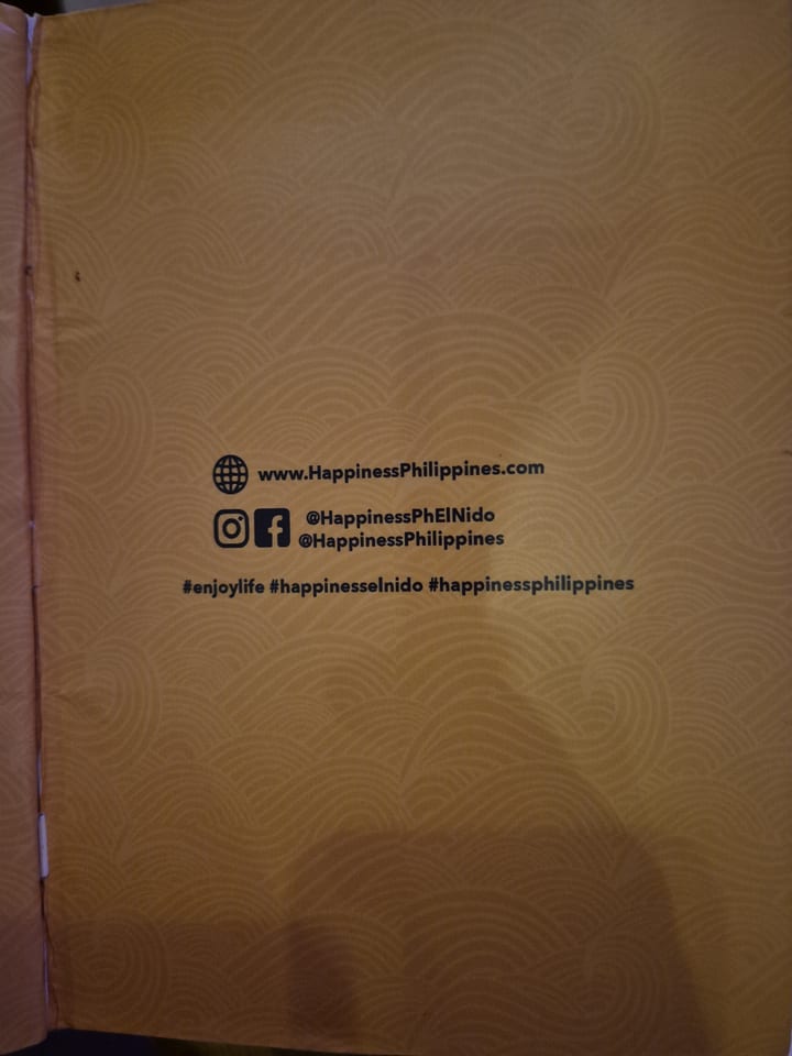 Photograph of the menu at Hapiness Restaurant