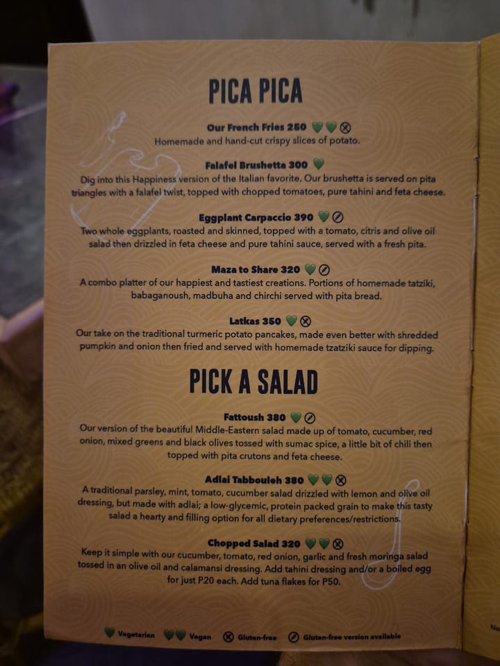 Photograph of the menu at Hapiness Restaurant