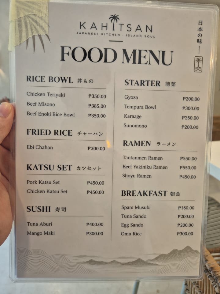 Photograph of the menu at Kahitsan