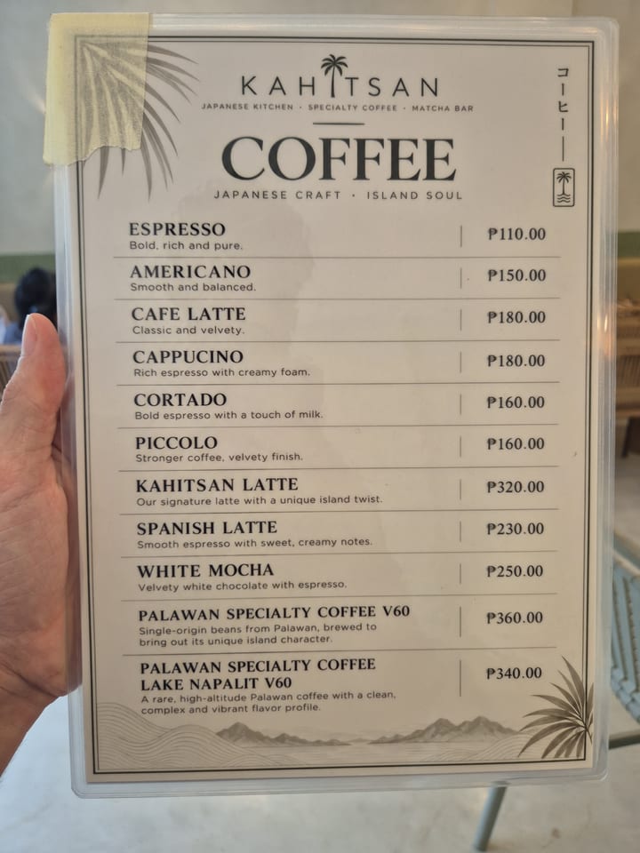Photograph of the menu at Kahitsan