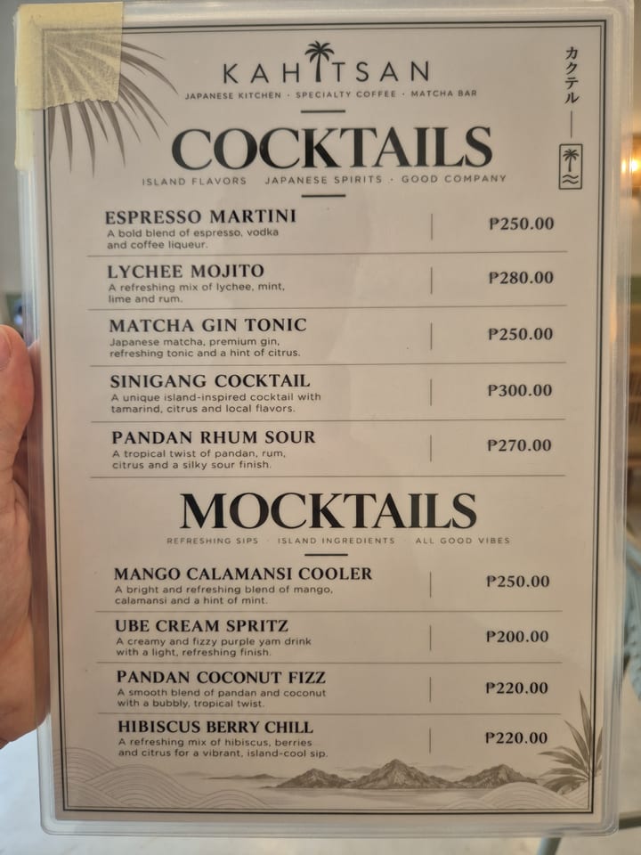Photograph of the menu at Kahitsan