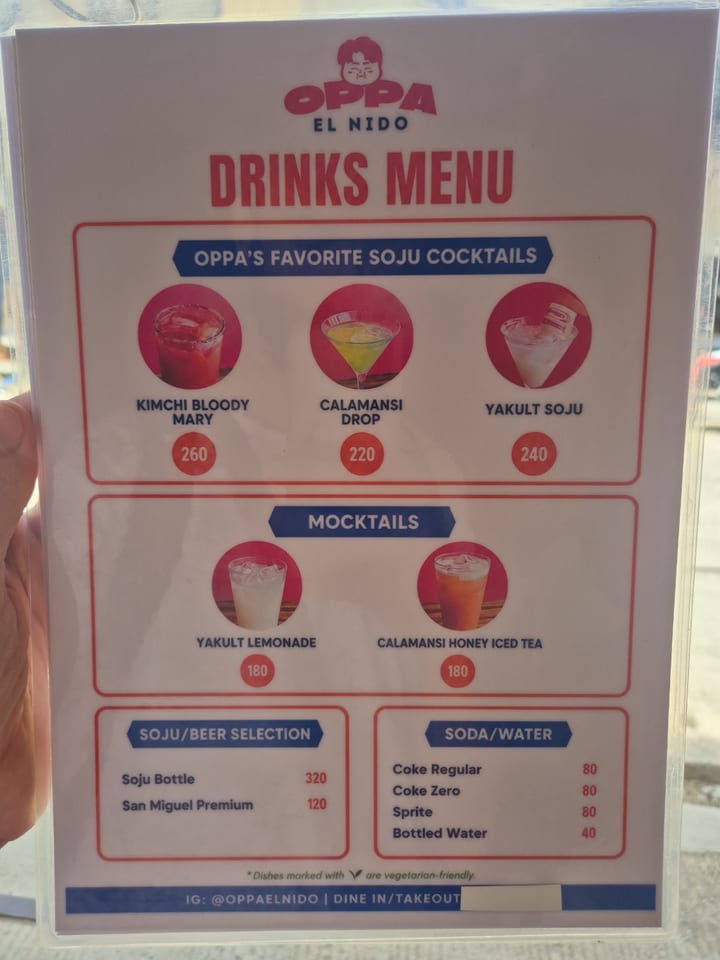 Photograph of the menu at Oppa