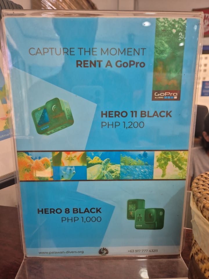 Photograph of the menu at Palawan Divers