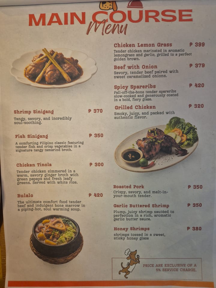 Photograph of the menu at Rudy's Restaurant