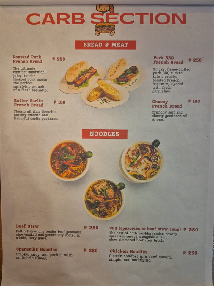 Photograph of the menu at Rudy's Restaurant