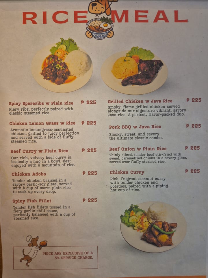 Photograph of the menu at Rudy's Restaurant