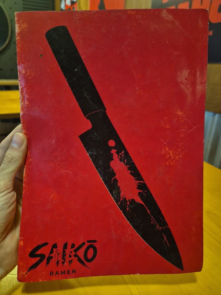 Photograph of the menu at Saiko - Ramen