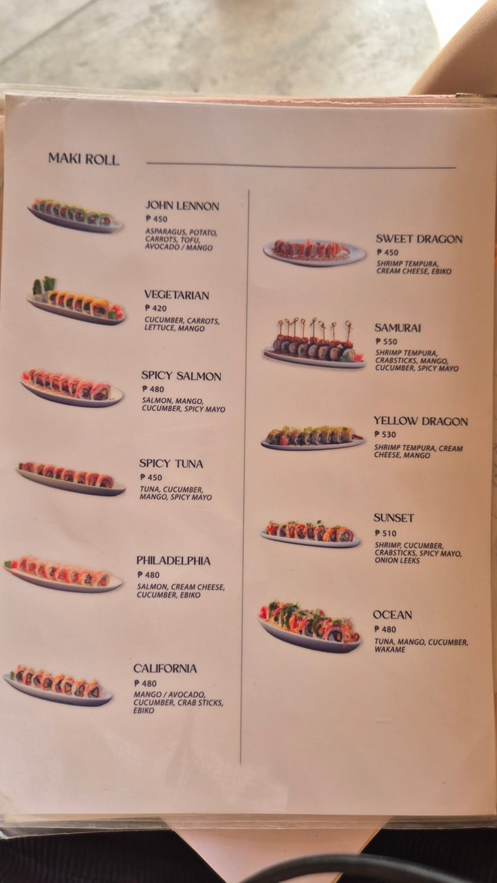 Photograph of the menu at Sunmai