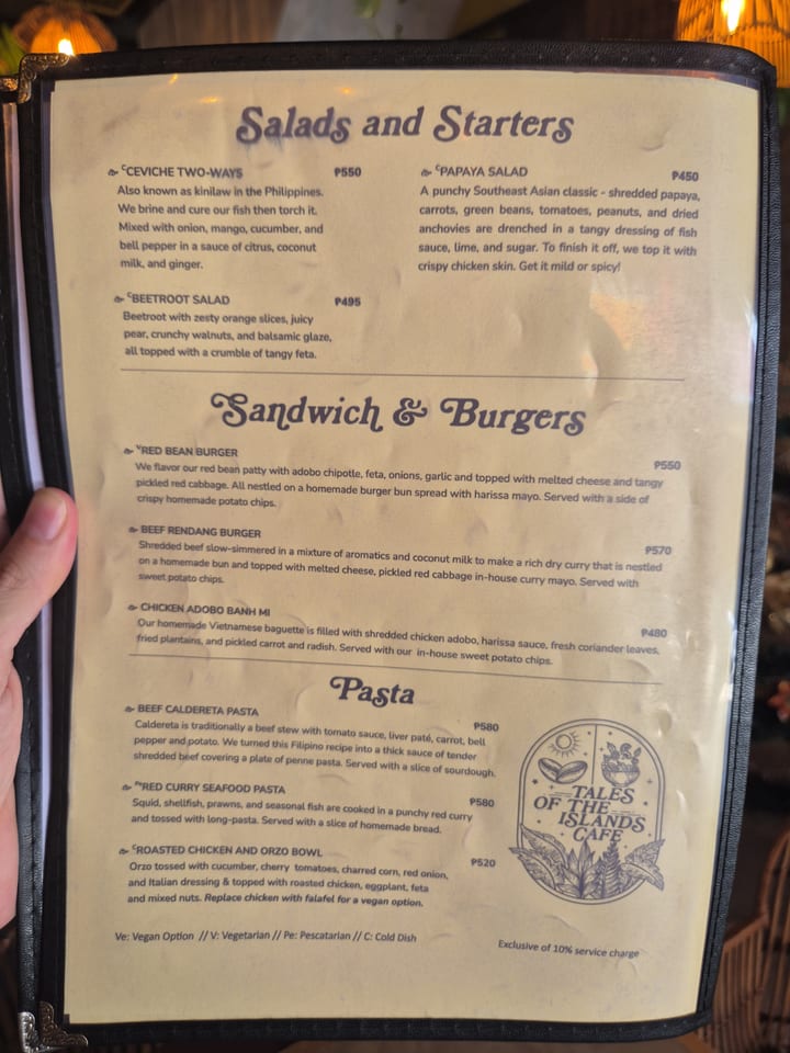 Photograph of the menu at Tales of the Islands