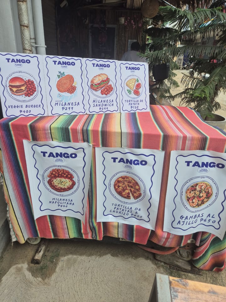 Photograph of the menu at Tapas Tango