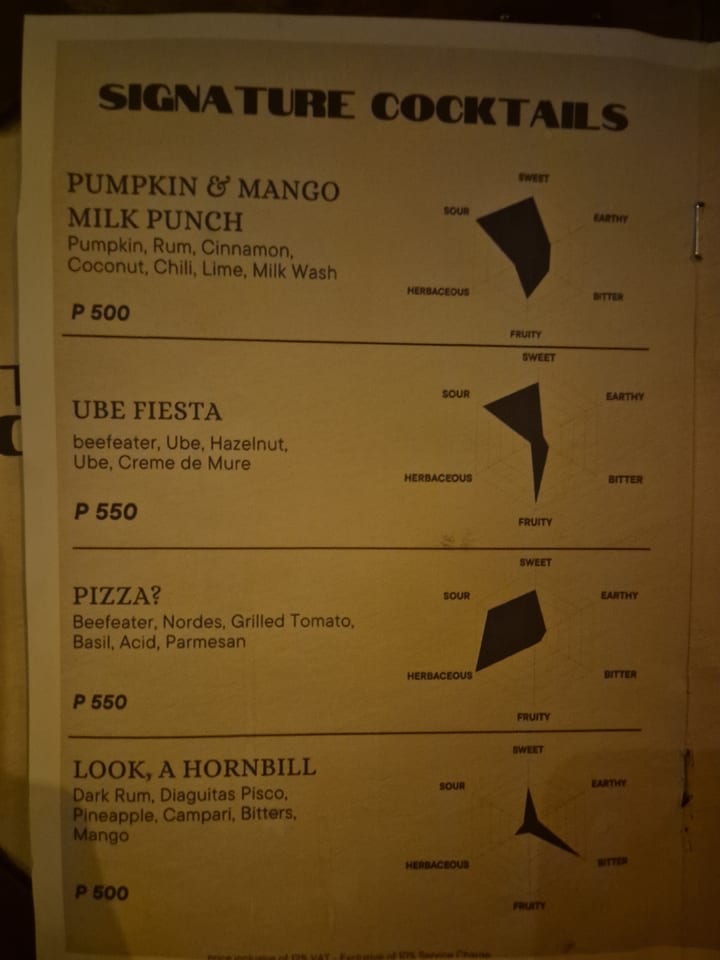 Photograph of the menu at The Pangolin - Cocktail Bar