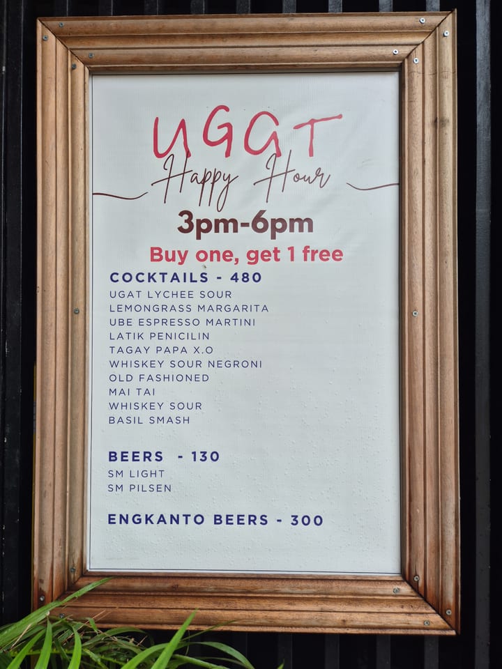 Photograph of the menu at Ugat