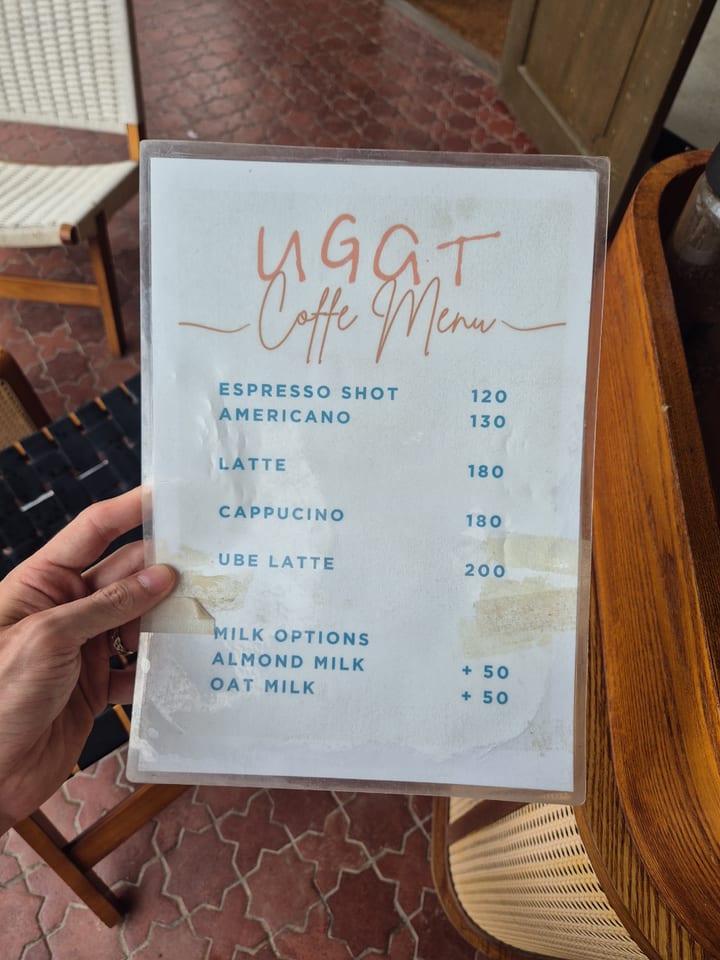 Photograph of the menu at Ugat