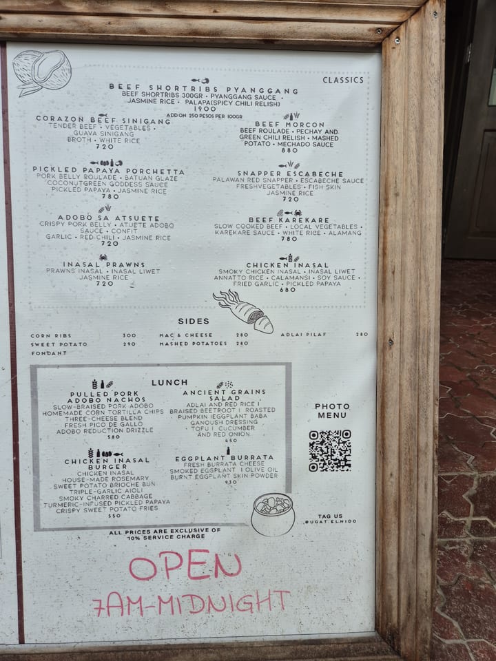 Photograph of the menu at Ugat