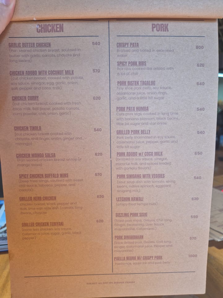 Photograph of the menu at Ursula Beach Resort
