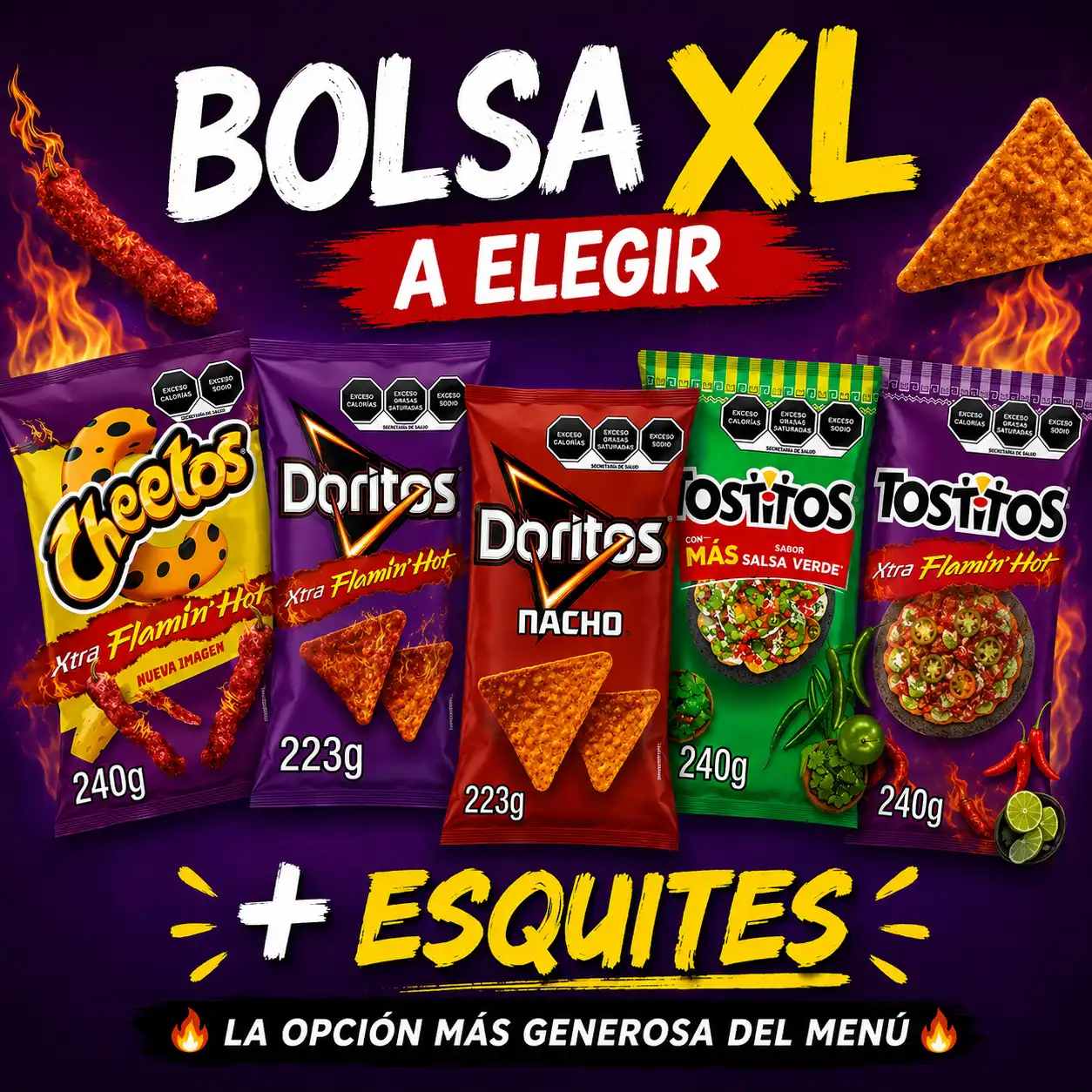 Las Megabolsas: bolsa XL de frituras a elegir acompañada de esquites