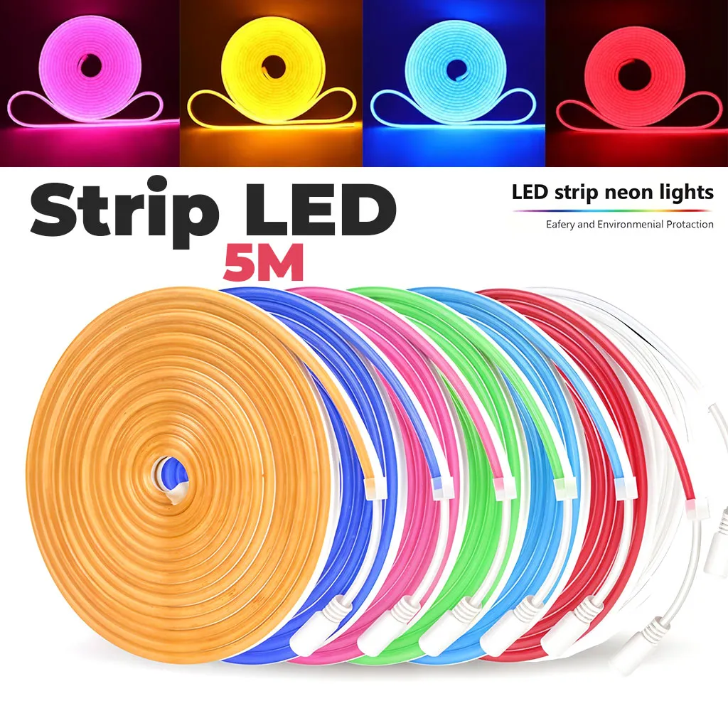 إضاءة LED نيون - شريط 5 متر متعدد الألوان RGB مع تحكم عن بعد - مثالي للمنزل والحفلات