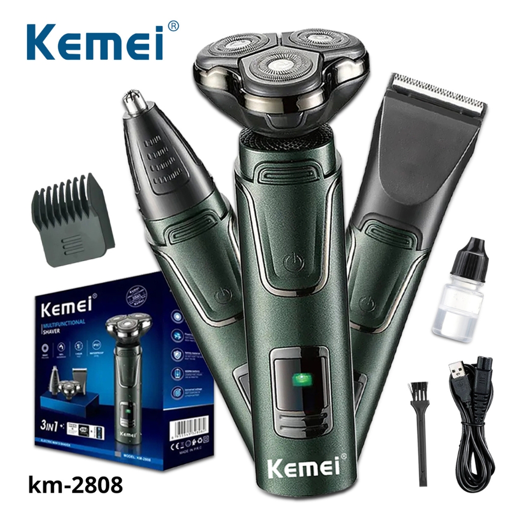 ماكينة حلاقة كيمي KM-2808 - مقاومة للماء IPX7، متعددة الوظائف، ثلاث رؤوس حلاقة عائمة